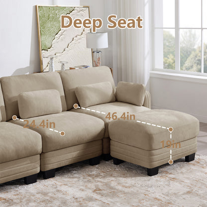 Channel Tufted Design Modern Minimalist Modular Sectional Loveseat Sofa, 2-Seater Couch with Thick Comfortable Seat Cushions, Suitable for Living Room, Bedroom and Apartment, Camel Chenille