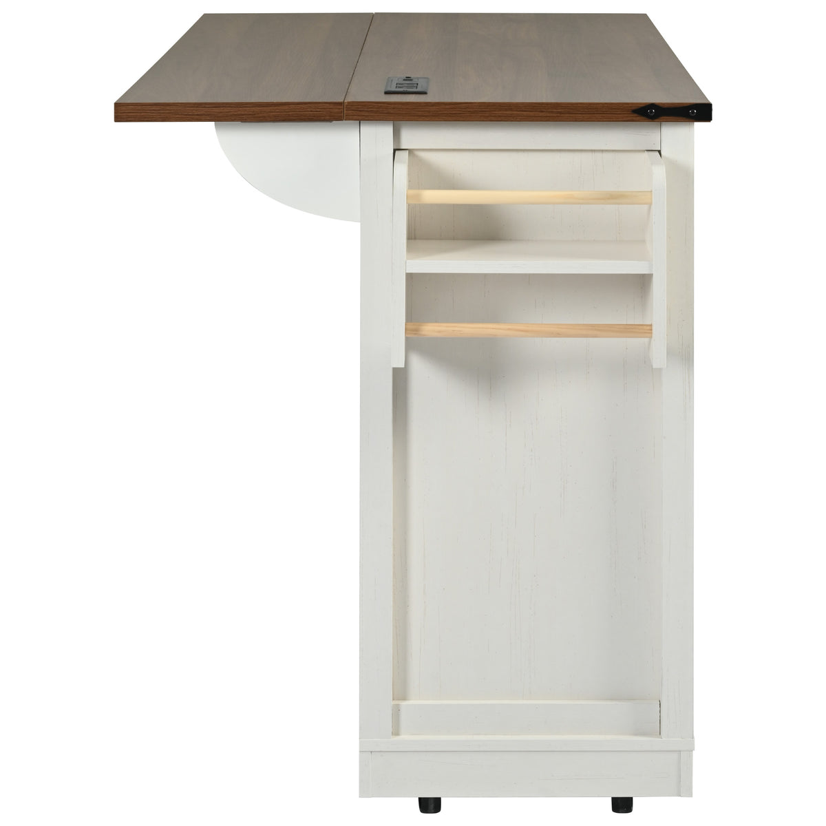K&K 53.7" Farmhouse Kitchen Island with Power Outlet, 2 Sliding Barn Door Kitchen Storage Island with Drop Leaf – Model N707S170347W