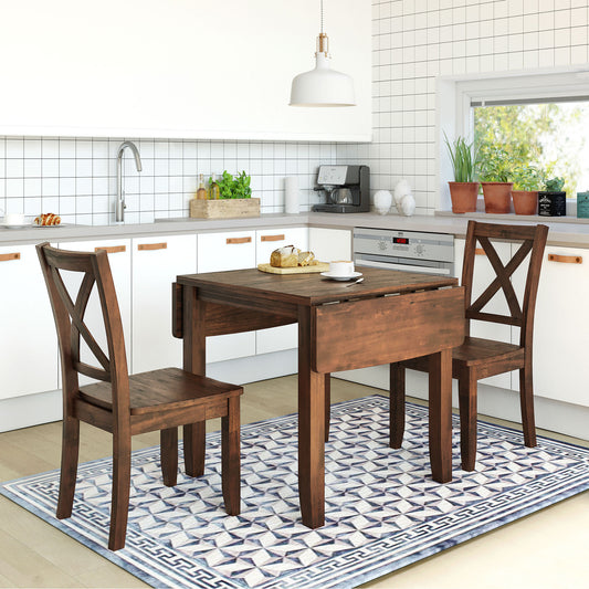 TOPMAX 3-Piece Wood Drop Leaf Breakfast Nook Dining Table Set with 2 X-back Chairs for Small Places, Walnut(old sku:SP0000164AAD)