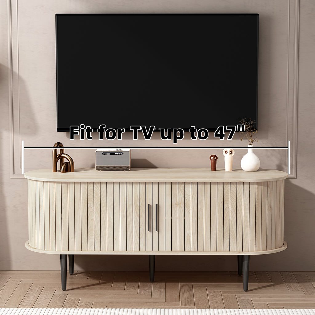 TV Stand, 47" Modern TV Console Table with Storage Compartment and Sliding Door, Gaming Entertainment Center with Cabinet - Natural Wood