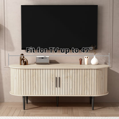 TV Stand, 47" Modern TV Console Table with Storage Compartment and Sliding Door, Gaming Entertainment Center with Cabinet - Natural Wood
