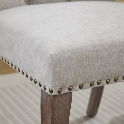 Upholstered Chenille Fabric Accent Dining Chair, Curved Solid Wood Legs, Elegant Tufted Club Dining Room Kitchen Room Dining Chair – Beige