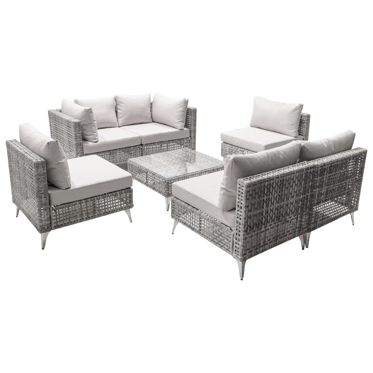 K&K 7-Piece Wicker Patio Furniture Set, Outdoor Conversation Set Sectional Sofa with Water Resistant Grey Thick Cushions and Coffee Table