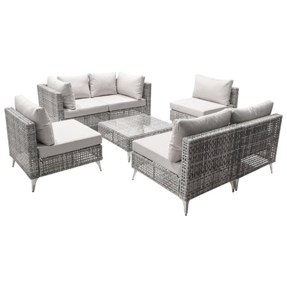 K&K 7-Piece Wicker Patio Furniture Set, Outdoor Conversation Set Sectional Sofa with Water Resistant Grey Thick Cushions and Coffee Table