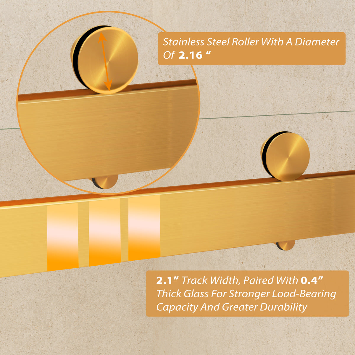 Frameless Sliding Glass Shower Doors 56-60" Width x 76"Height with 3/8"(10mm) Clear Tempered Glass, Brushed Gold