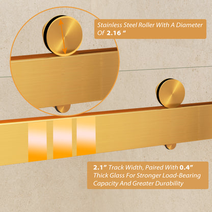 Frameless Sliding Glass Shower Doors 56-60" Width x 76"Height with 3/8"(10mm) Clear Tempered Glass, Brushed Gold