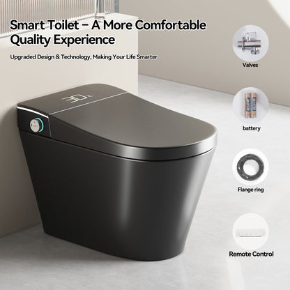 Smart Bidet Toilet with Auto Open/Close Seat, Warm Water Wash, Heated Seat, and Dryer in Black Ceramic, One-Piece Design