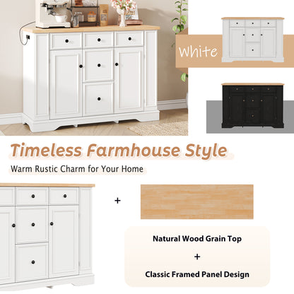 TREXM Sideboard Buffet Cabinet with Storage, Kitchen Console Table with 5 Drawers, 2 Cabinets, Adjustable Shelves, Buffet Server for Dining Room, Living Room, Entryway (White)