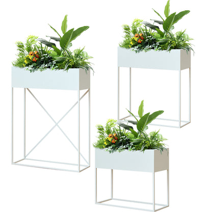 3‑Pack Pre‑Assembled Metal Raised Garden Bed Planter Stand with Non‑Woven Liner, UV‑Resistant Coated Elevated Flower Herb Planter Box, Rectangular Plant Holder for Patio Balcony Backyard Indoor Outdoo