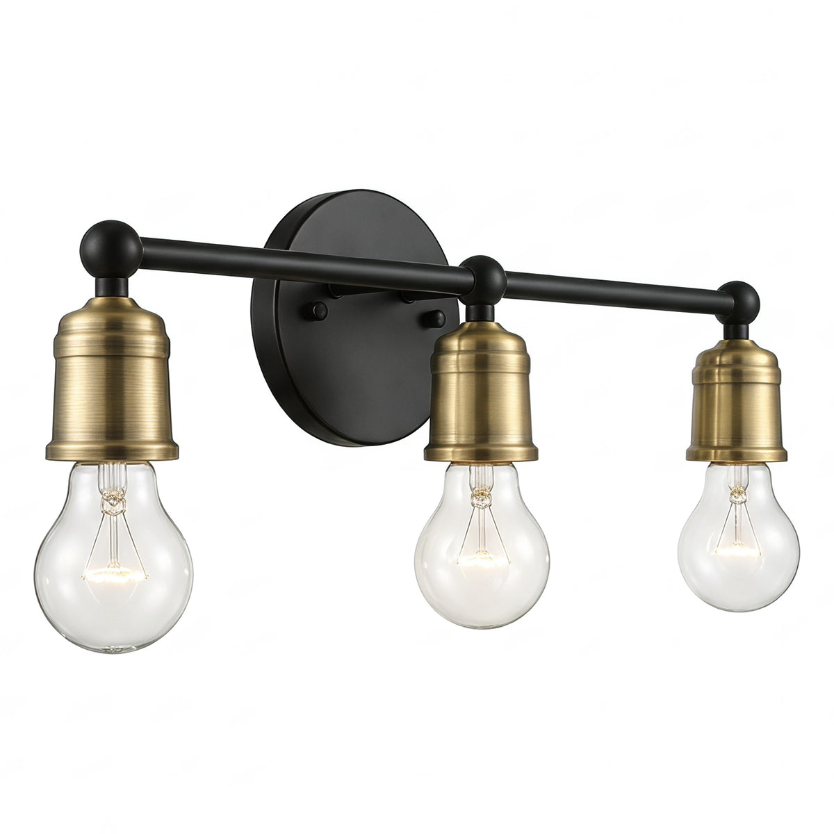 3-Light Black and Gold Industrial Farmhouse Wall Sconce, Metal Vanity Light for Bathroom, Bedroom, Hallway, No Bulbs Included