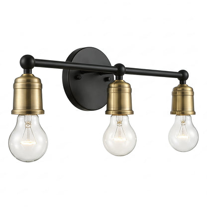 3-Light Black and Gold Industrial Farmhouse Wall Sconce, Metal Vanity Light for Bathroom, Bedroom, Hallway, No Bulbs Included