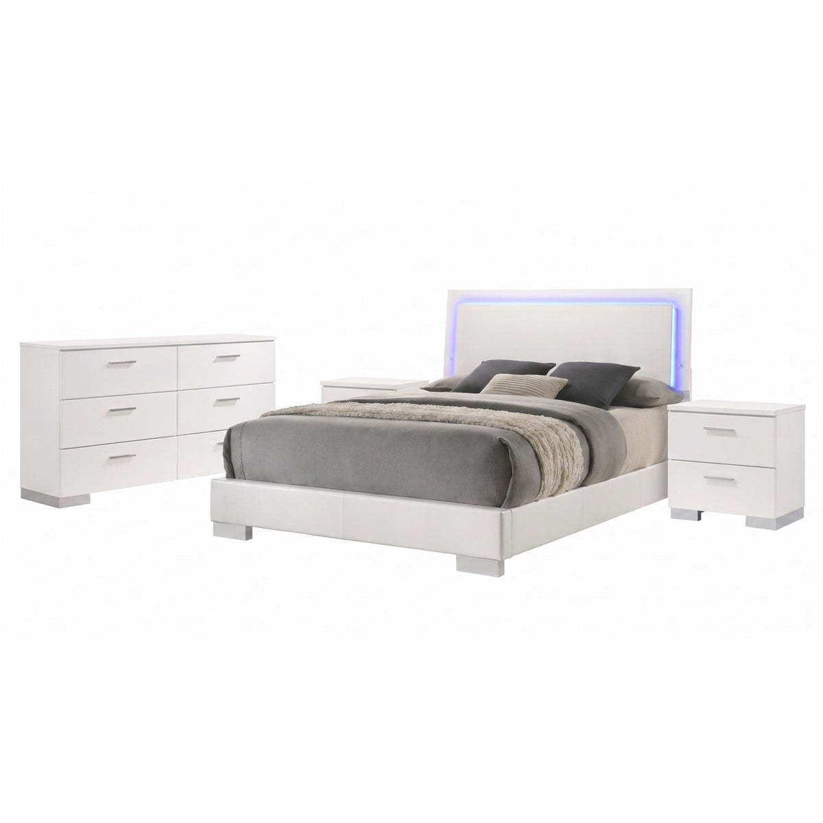 Zephyr White High Gloss Queen 4-Piece Bedroom Set