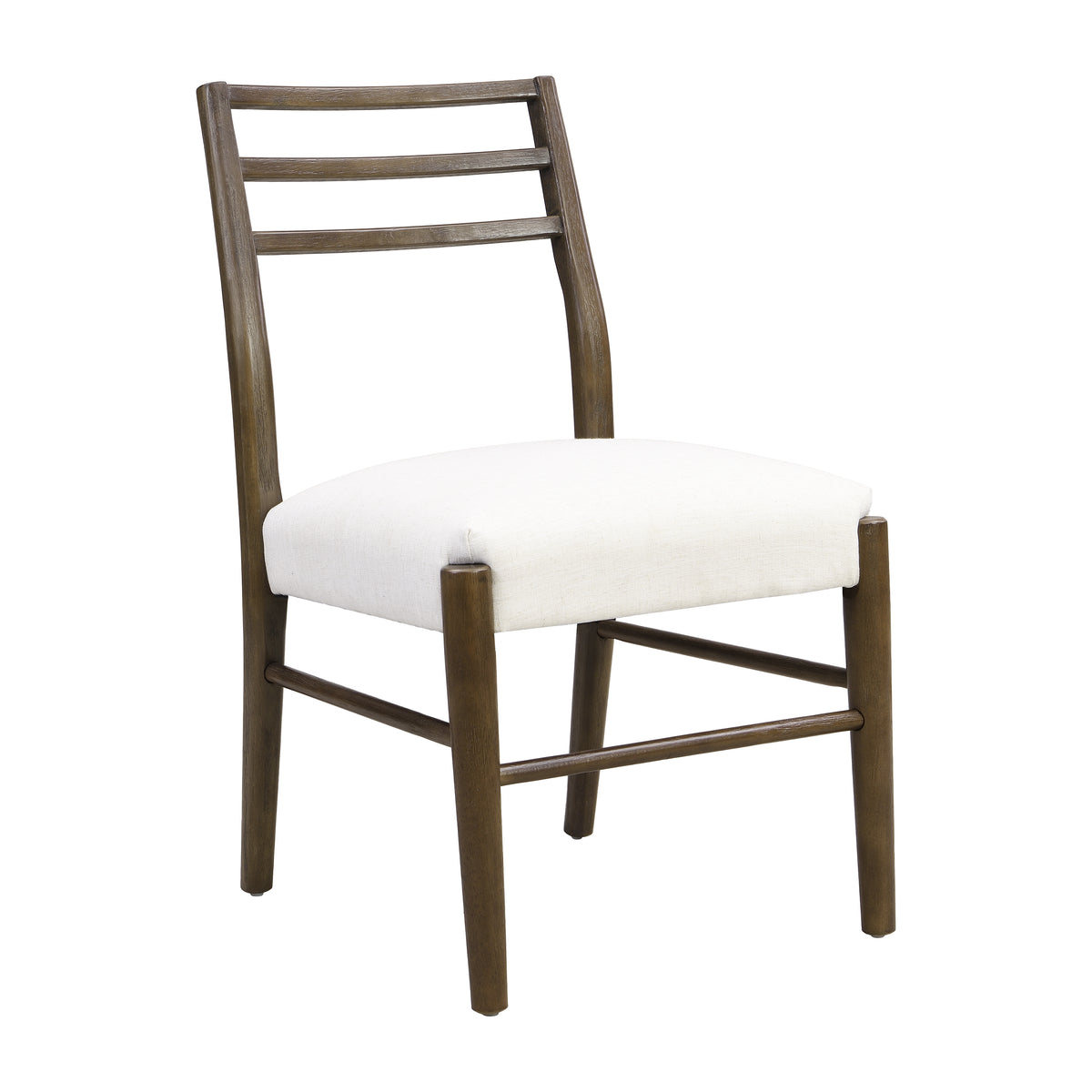 Farmhouse Style Dining Chair Set with Ladder Back Design in Beige Polyester Upholstery