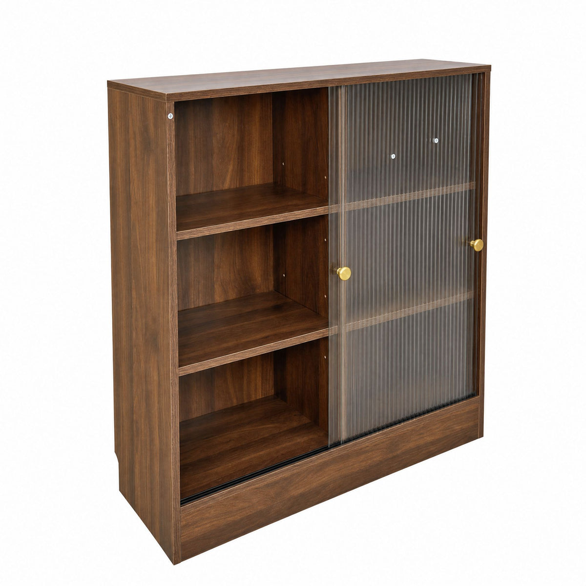 Bookshelf with 2-Door  Glass Cabinet, 3-Tier Open Storage Book Case, Modern Display Storage Cabinet for Living Room, Home Office