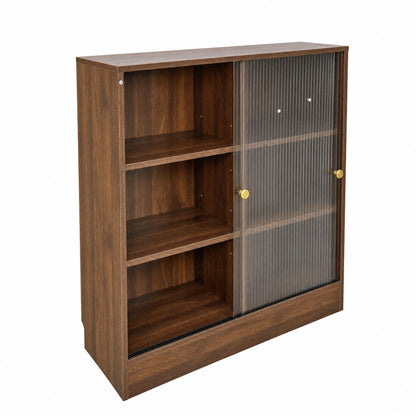 Bookshelf with 2-Door  Glass Cabinet, 3-Tier Open Storage Book Case, Modern Display Storage Cabinet for Living Room, Home Office