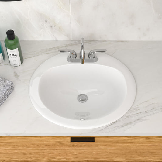 20.3 Inch Drop In Bathroom Sink White Porcelain 20.3x18 inch Ceramic Vitreous Above Counter Vanity Lavatory Sink with 3 Vessel Style Basin