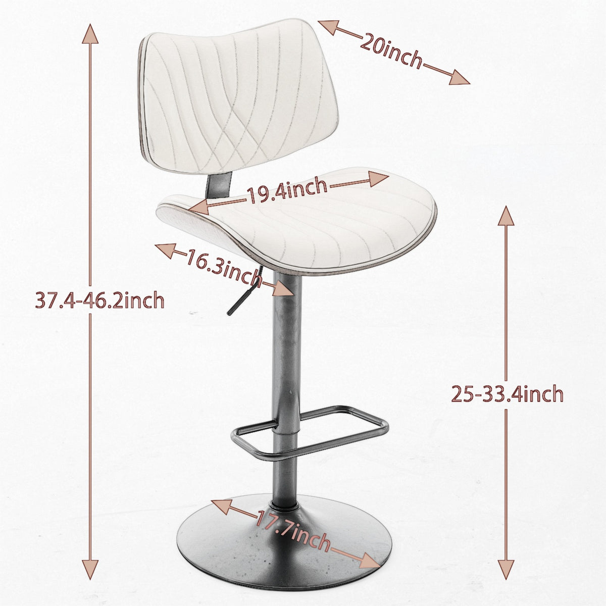 Walnut Bentwood Bar Stools Mid Century Modern Adjustable Counter Height Black Leather Upholstered 360°Swivel Bar Chairs for Kitchen – Model W1143P173514