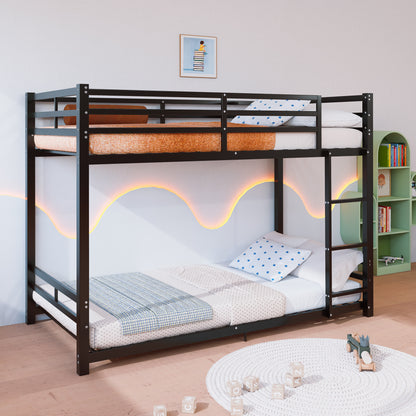 Twin Over Twin Metal Bunk Beds, 19 bed crossbars,Heavy Duty Bed Frame with Safety Guard Rail & Ladder, Low Floor Bunk Bed for Boys Girls Adults,400+480lbs load capacity, No Box Spring Needed (Black)