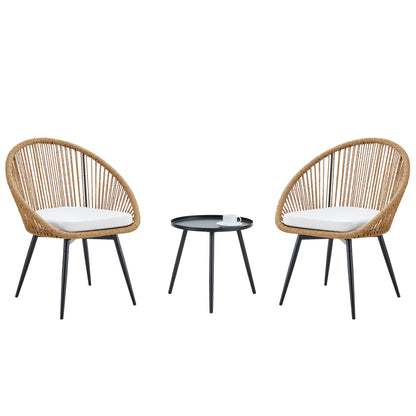 Modern 3-Piece Set: 17.7' Anti-Spill Round Coffee Table + 2 Rattan Swivel Chairs, Outdoor Patio Furniture for Tea Time.Suitable for Various Outdoor Venues.3-piece Set Packaged As A Single Package.