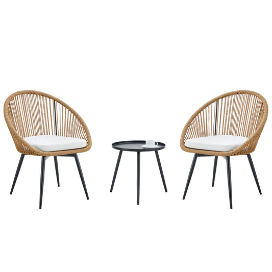Modern 3-Piece Set: 17.7' Anti-Spill Round Coffee Table + 2 Rattan Swivel Chairs, Outdoor Patio Furniture for Tea Time.Suitable for Various Outdoor Venues.3-piece Set Packaged As A Single Package.