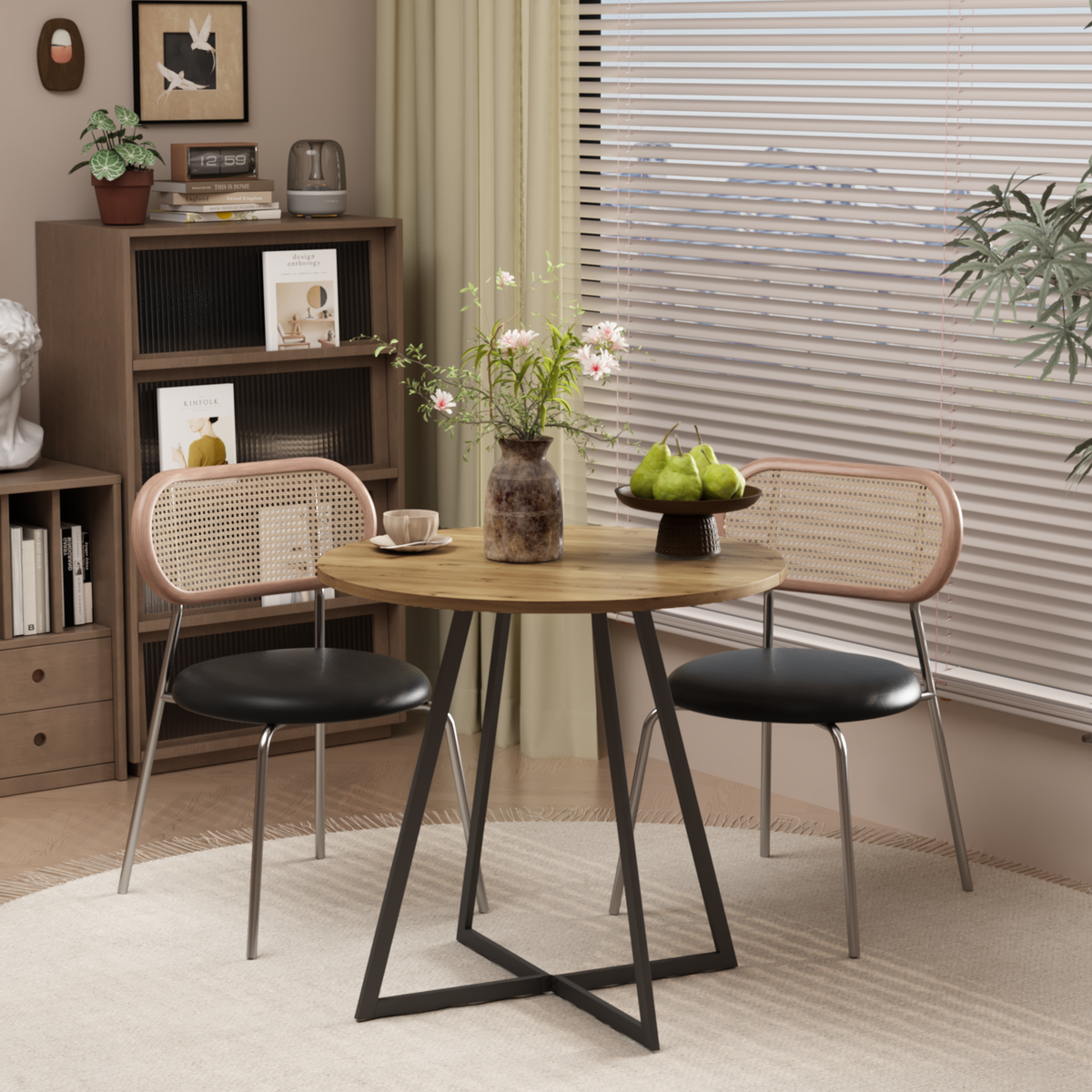 31.5 Inch Round Dining Table, Small Circle Kitchen Table with Metal Black Legs for 2-4 people, Modern Dining Room Table, Brown (only table) – Natural