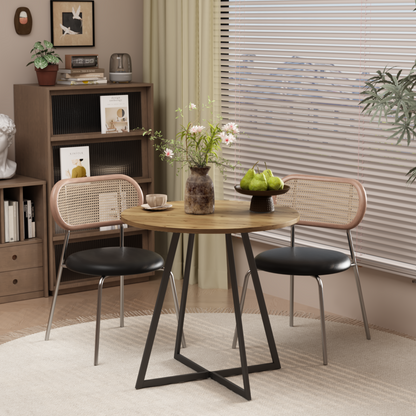 31.5 Inch Round Dining Table, Small Circle Kitchen Table with Metal Black Legs for 2-4 people, Modern Dining Room Table, Brown (only table) – Natural