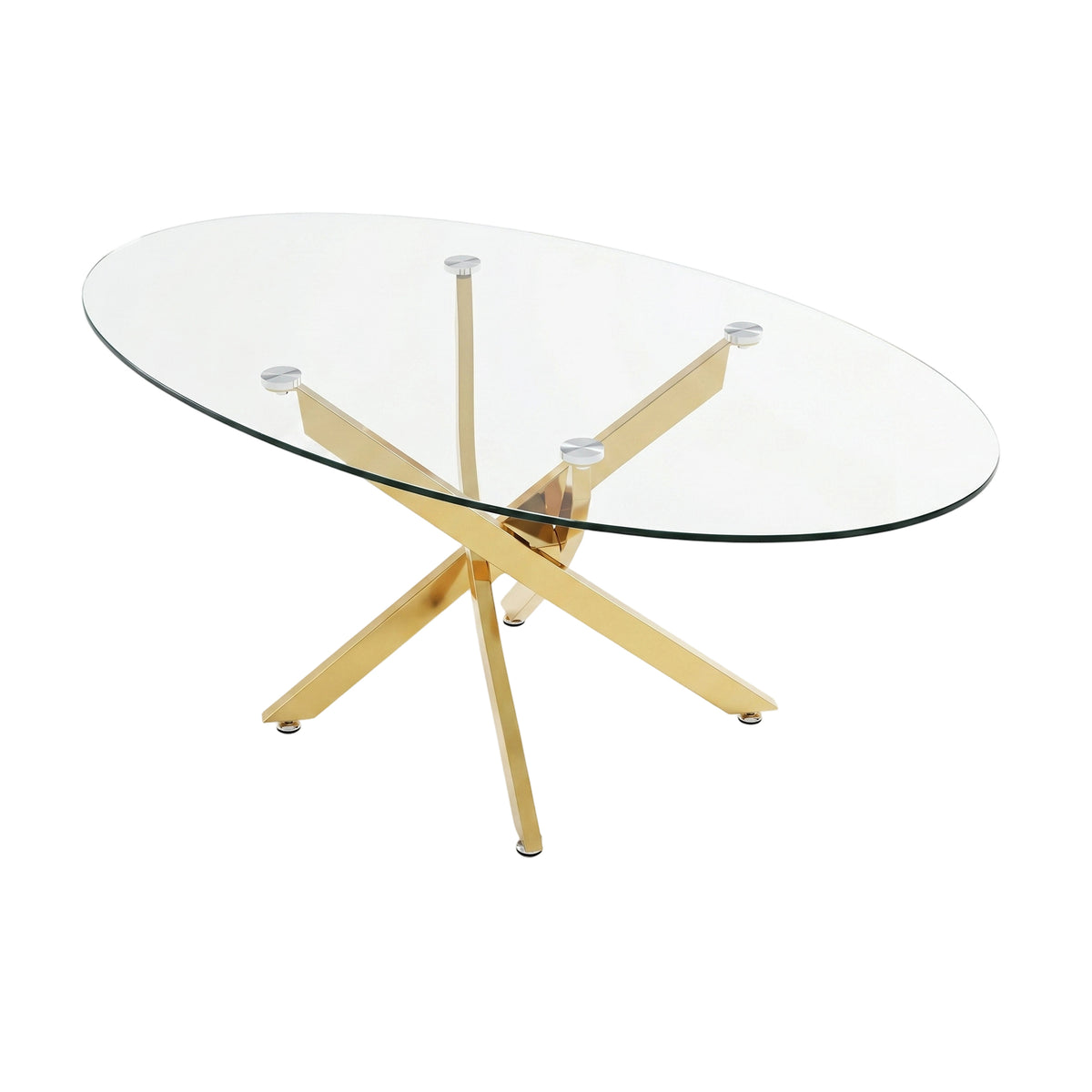 OVAL Coffee Table, 39.37' Glass Side Table with Gold Legs, Modern Tea Table for Living Room