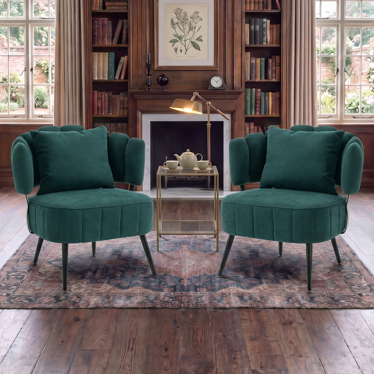 Decorative armchair with a spring seat cushion and slipcover, Chenille living room tub chair, comfortable modern sofa armchair, ideal for reading in small bedrooms, Green