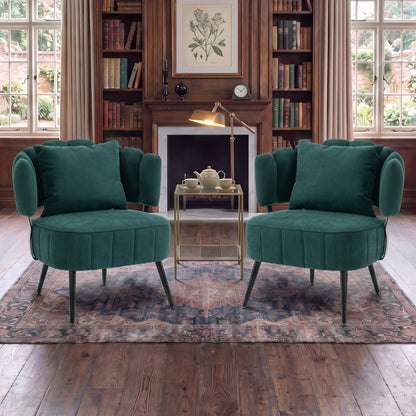 Decorative armchair with a spring seat cushion and slipcover, Chenille living room tub chair, comfortable modern sofa armchair, ideal for reading in small bedrooms, Green
