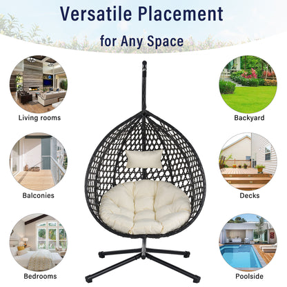 U_STYLE Sturdy Hammock Chair with Stand, Durable Hanging Egg Chair with Rattan Weaving ,Comfortable Indoor Outdoor Swing  chairs with Soft Removable Cushion,Suitable for Balcony, Bedroom,or Garden