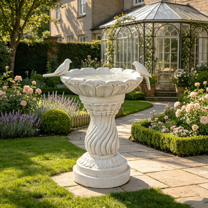 16.54' Garden Bird Bath Statue, Magnesium Oxide White Pedestal Birdbath, Outdoor Bird Water Bowl with Bird Sculpture, Yard Lawn Patio Ornament, Gift for Garden & Bird Lovers