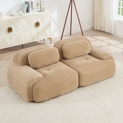 82'' 2-seat sofa in luxuryCorduroy Fabric modular for free combo separation curved armrests ,anti-slip design high-resilience sponge fits living rooms bedrooms Audiovisual Room,Camel