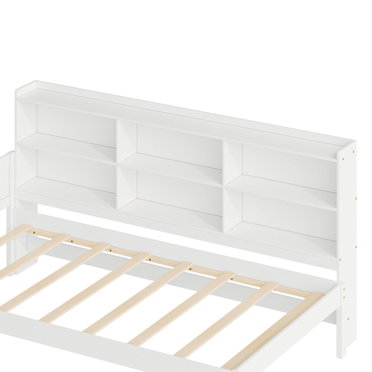 Twin Size Solid Wood Single Bed with Large Multi-compartment Storage Headboard Bookshelf, Simple Solid Wood Bed Frame, Multi-functional Storage Bed for Bedroom,White