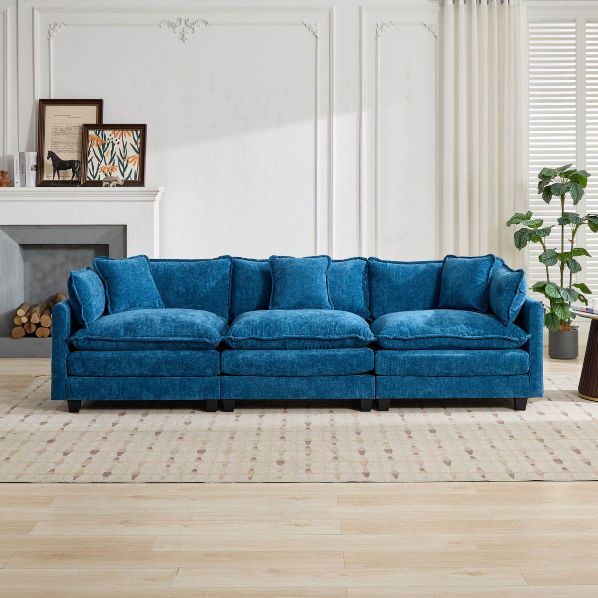 Cloud Sofa 3 Seats (Ottoman is not included), Modern Sectional Couch, Comfy Double Layer Upholstered Seat Cushion – Blue