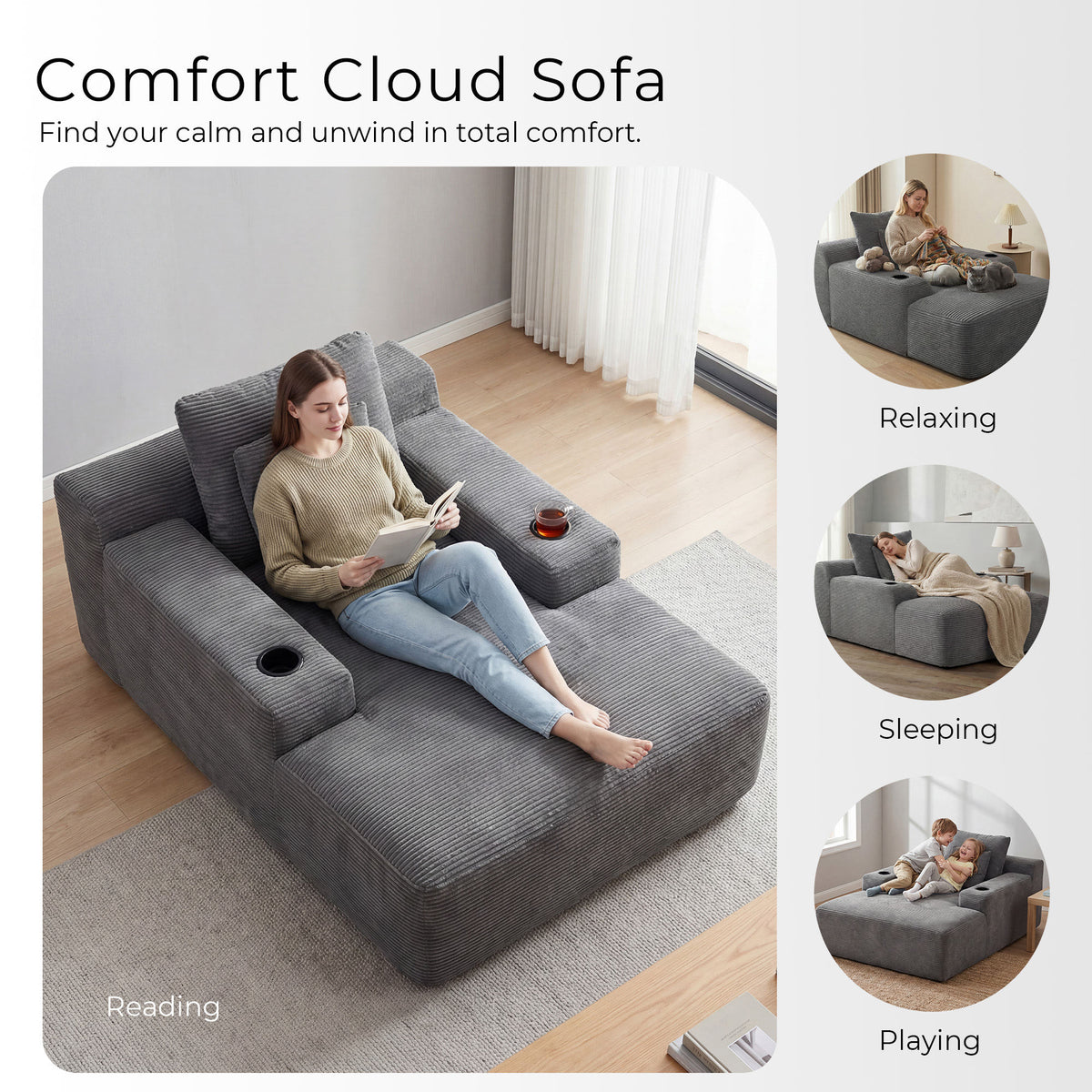 Morpheus Oversized Compressed Single Sofa,Grey