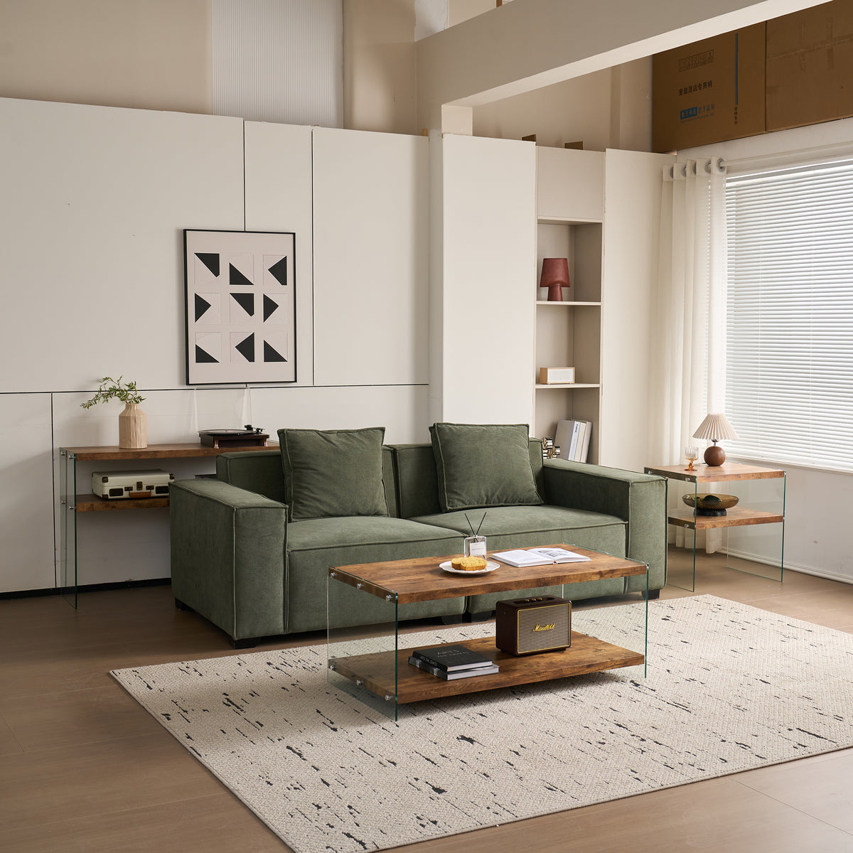 MDF CoffeeTable, Small Tea Table, Walnut Tempered Glass Sofa Table