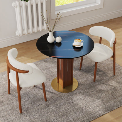 Φ85cm Round Slate Dining table, 12mm Black Desktop, Walnut Column, 2 - Person Kitchen Table for Small Space, 150lbs Weight Capacity(Only the Negotiation Table)