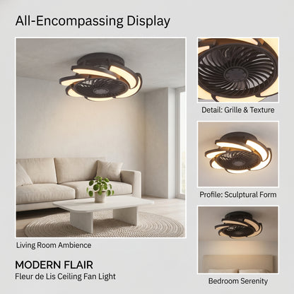 Black Bladeless Ceiling Fan with Remote Control, 6 Speeds Dimmable Light, Enclosed Low Profile for Bedroom Living Room, 17-Inch