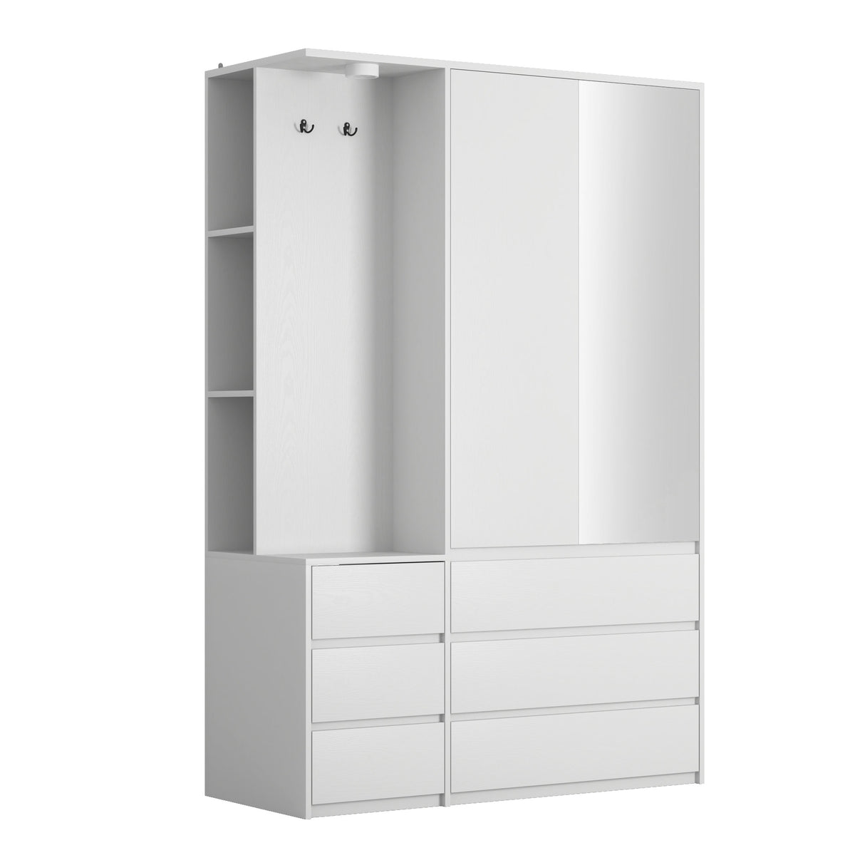 Wardrobe Closet 71.7" H, Bedroom Wooden Wardrobe with 2 Doors 6 Drawers – White