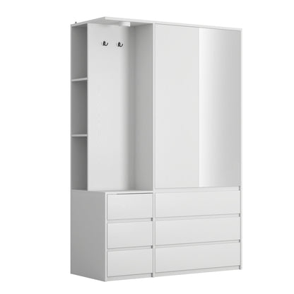 Wardrobe Closet 71.7" H, Bedroom Wooden Wardrobe with 2 Doors 6 Drawers – White