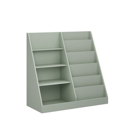 Kids Bookshelf and Toy Storage Organizer, Multifunctional 4 Tier Wooden Kids Book Shelf with  Bookcase Display Stand in Kids Room Playroom Nursery for Kids, Children, Toddlers (Sage)