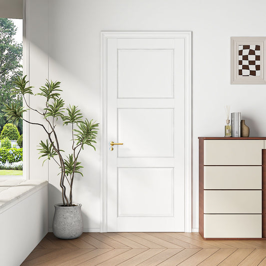 24' X 80'Primed Slab Door 3-Paneled Solid Core Wood Standard Door for Pantry Doors, French Doors, Pocket Doors, Solid Core prehung Interior Door Without Hardware Kit