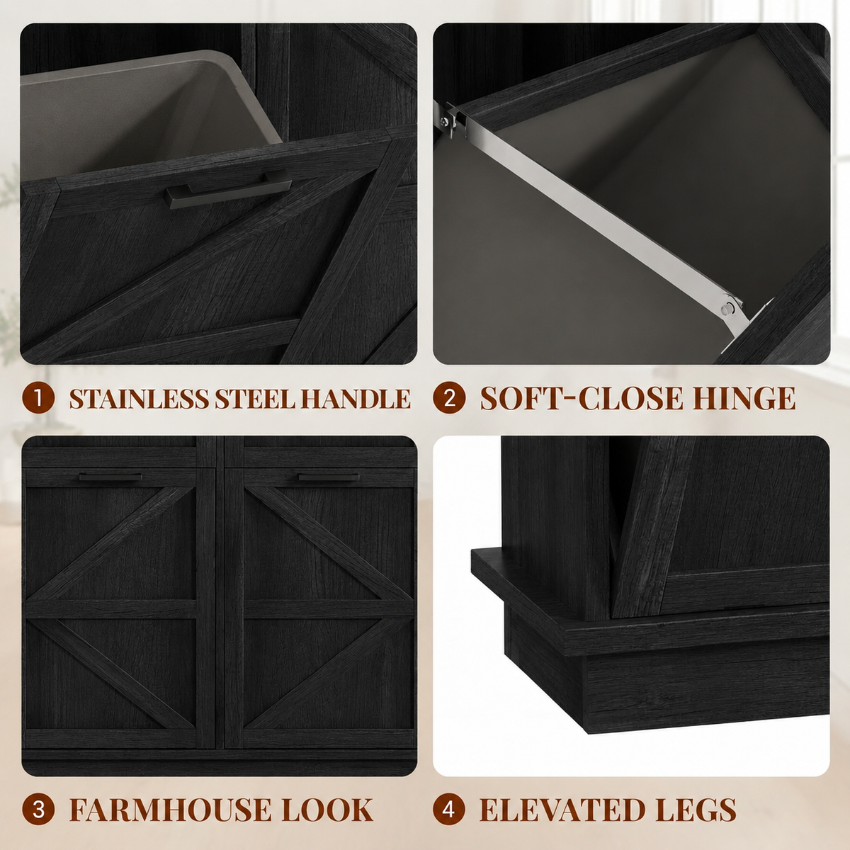 Tilt Out Trash Can Cabinet for Kitchen, Double 10-Gallon Hidden Trash Cabinet with Drawer, Farmhouse Wooden Garbage Cabinet, Dog Proof Trash Can Storage for Kitchen Laundry Living Room Office