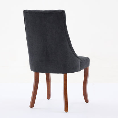 Rayon Cloth Flocking Linen Dining Chairs Channel Kitchen Dinner Chair Comfy Fabric Upholstered Accent Chair for Dining Room with Curved - Black