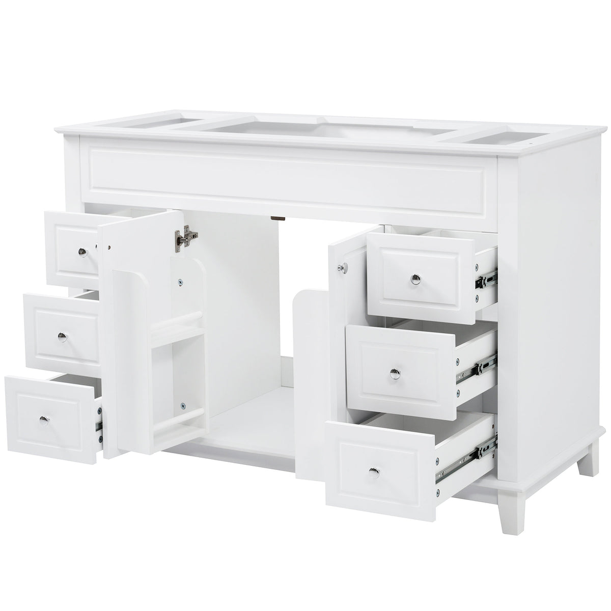 46" Bathroom Vanity without Sink, Cabinet Only, Soft-Close 6 Drawers & Double Doors with 2-Tier Shelves, Solid Pine Legs, White (Same SKU: N759P351752K)