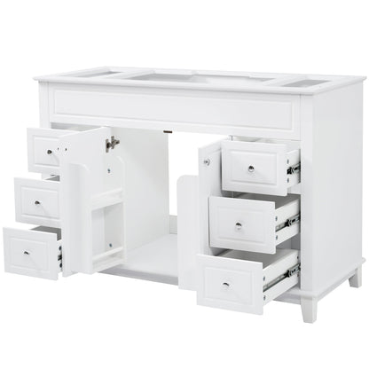 46" Bathroom Vanity without Sink, Cabinet Only, Soft-Close 6 Drawers & Double Doors with 2-Tier Shelves, Solid Pine Legs, White (Same SKU: N759P351752K)