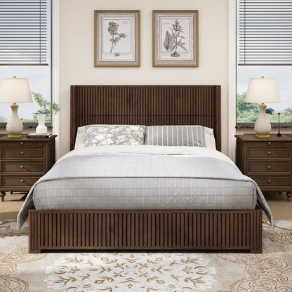 Solid Wood Platform Bed Frame with Headboard, No Box Spring Needed, Floor-standing bed, Easy Assembly, Queen Size, Walnut