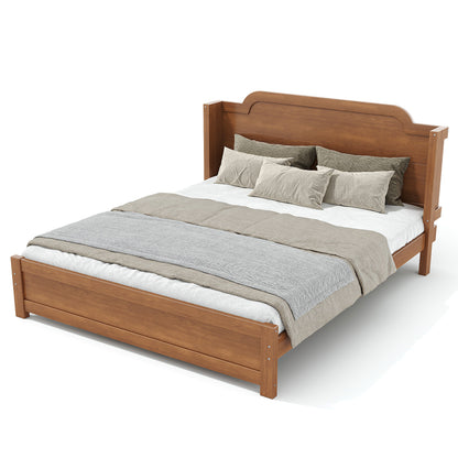 Queen Solid Wood Platform Bed with Headboard Brown Finish & Minimalist Design, Easy Assembly, No Box Spring Needed Traditional Wood Bed Frame.Brown