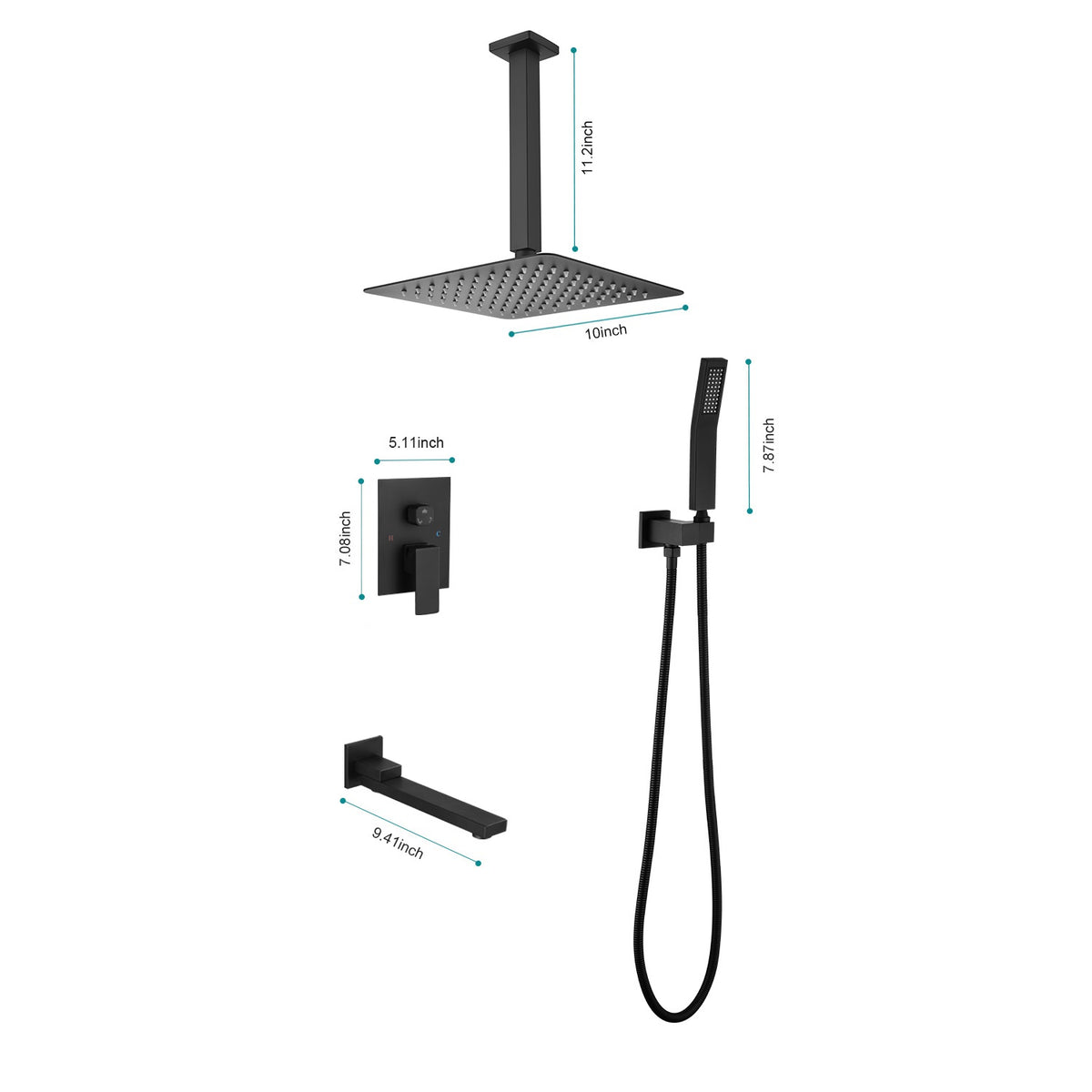 Shower System with Tub Spout,10 inch  Shower Head Shower Set for Bathroom Matte Black