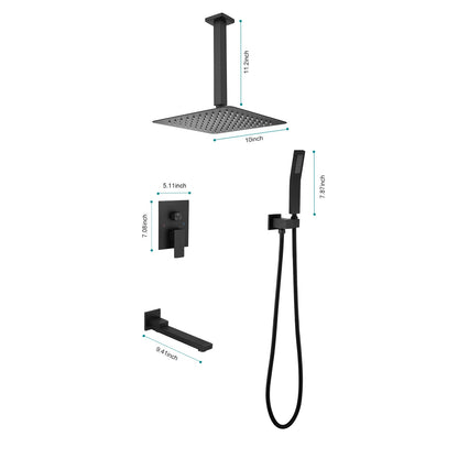 Shower System with Tub Spout,10 inch  Shower Head Shower Set for Bathroom Matte Black